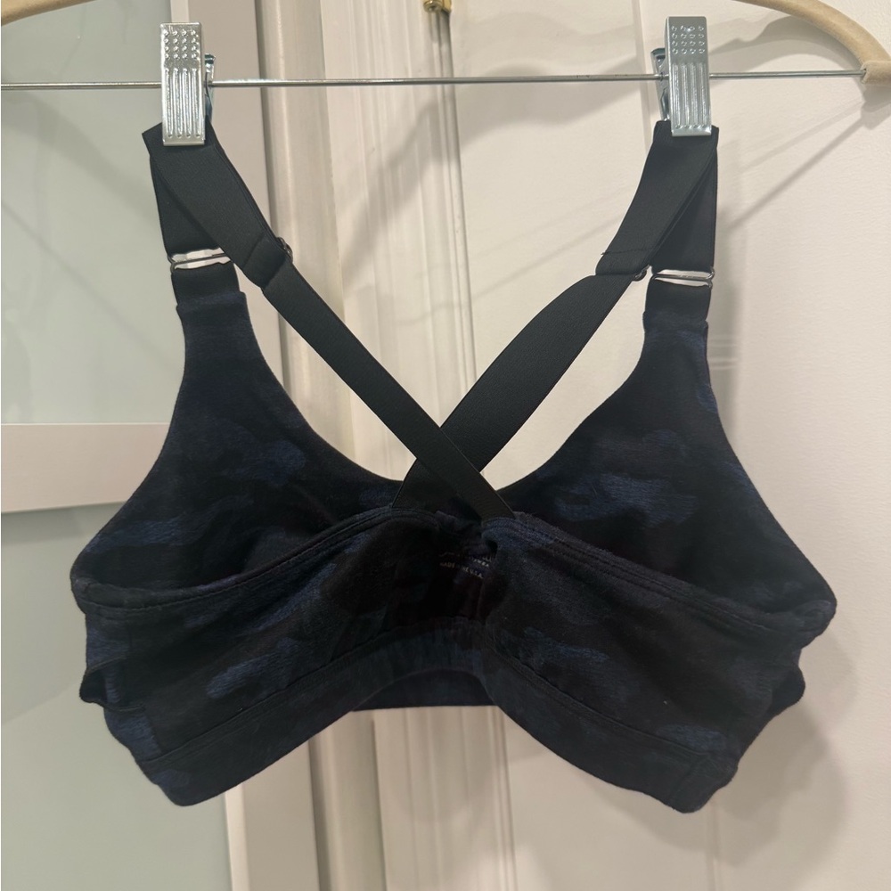 Bombshell Sportswear Black&blue camo Sports Bra with Racerback